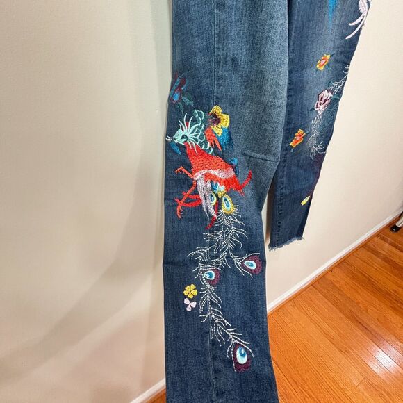 Free People Womens 26 Embroidered Jeans Peacock Florals Cropped Raw Hem - Picture 4 of 13